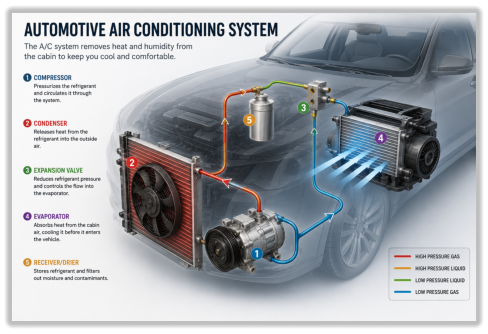 Picture of a car air conditioning system showing what we can work on.