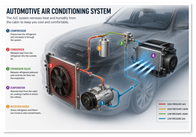 Picture of a car and the air conditioning system