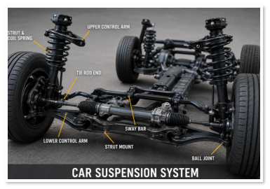 Picture of a car and the car suspension system