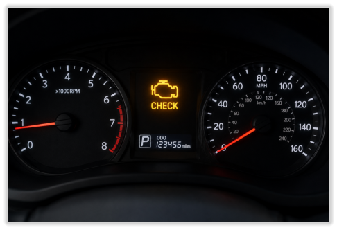 Picture of the check engine light on a car, showing that we can diagnos and repair whatever code we find during diagnostics