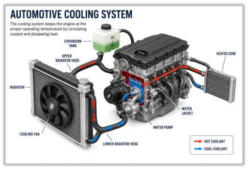 Picture of a car cooling system showing what we can work on.